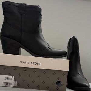 Sun + Stone Women's Western Black Heeled Boots